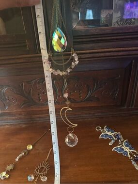 Gold Crescent Moon Pendant Necklace with Pink Rose Quartz Chips